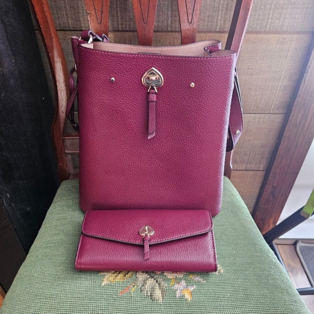 Kate Spade pebble leather large bucket bag and wallet set
